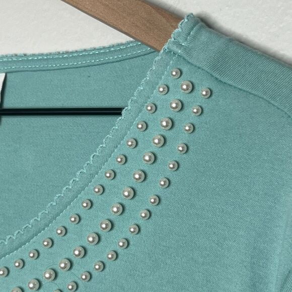 Alfred Dunner Womens Knit Top 1X Aqua‎ Blue Pearl Twist 3/4 Sleeve Easter Office - Picture 11 of 11